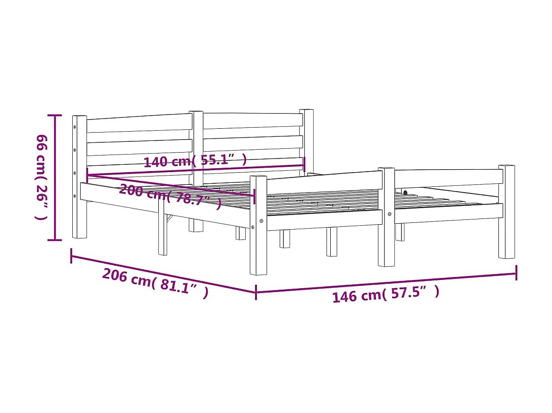 Cadre de lit sans matelas marron miel pin massif 140x200 cm
