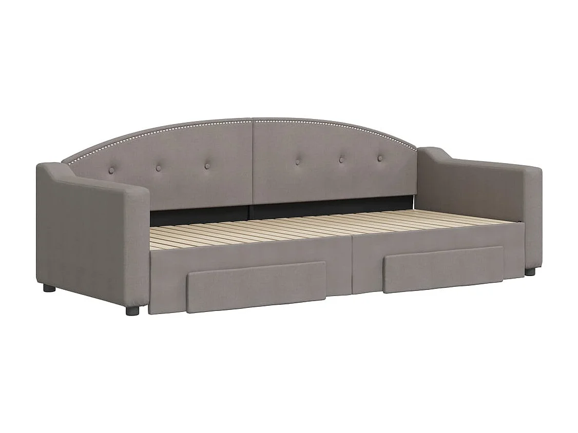 Lit de jour avec gigogne et tiroirs sans matelas taupe 80x200cm
