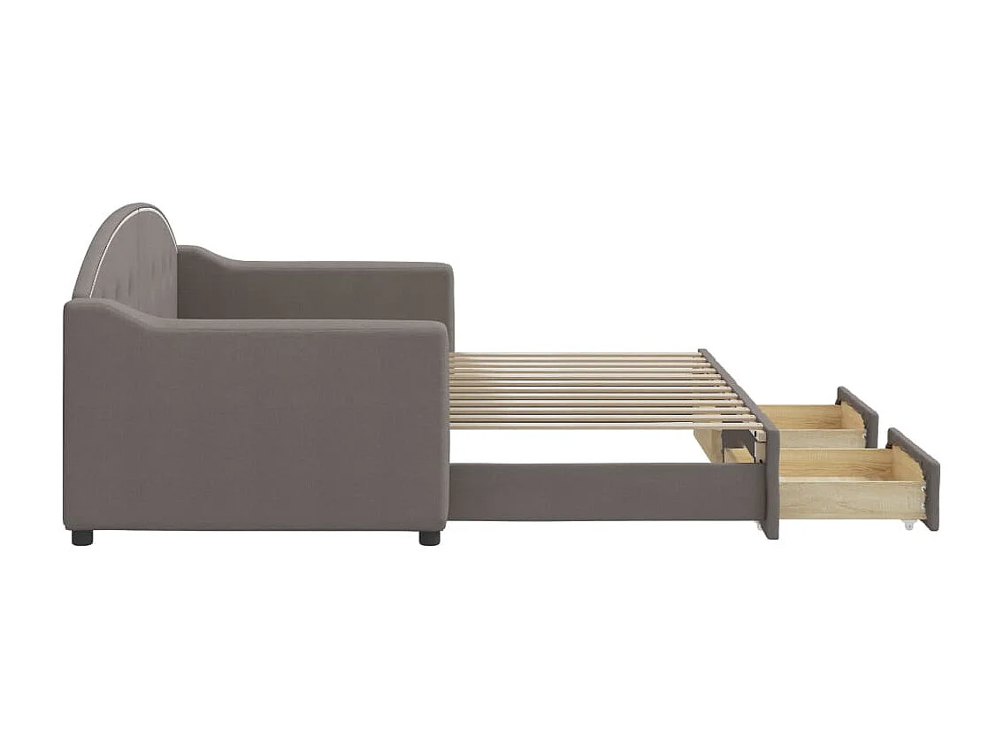 Lit de jour avec gigogne et tiroirs sans matelas taupe 80x200cm