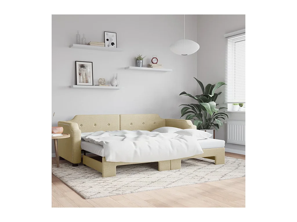 Divano letto con letto estraibile in tessuto crema 100x200 cm