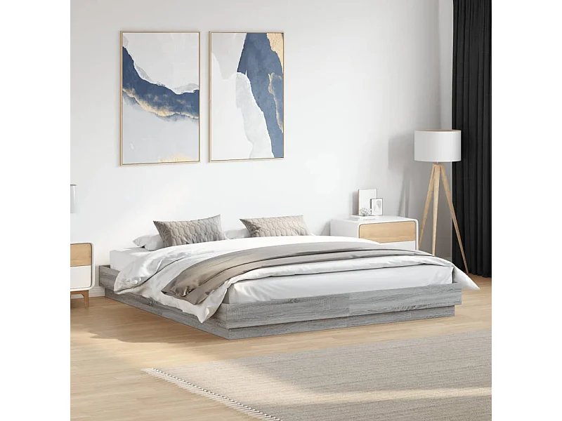 Bedframe met LED zonder matras Sonoma grijs 180x200 cm
