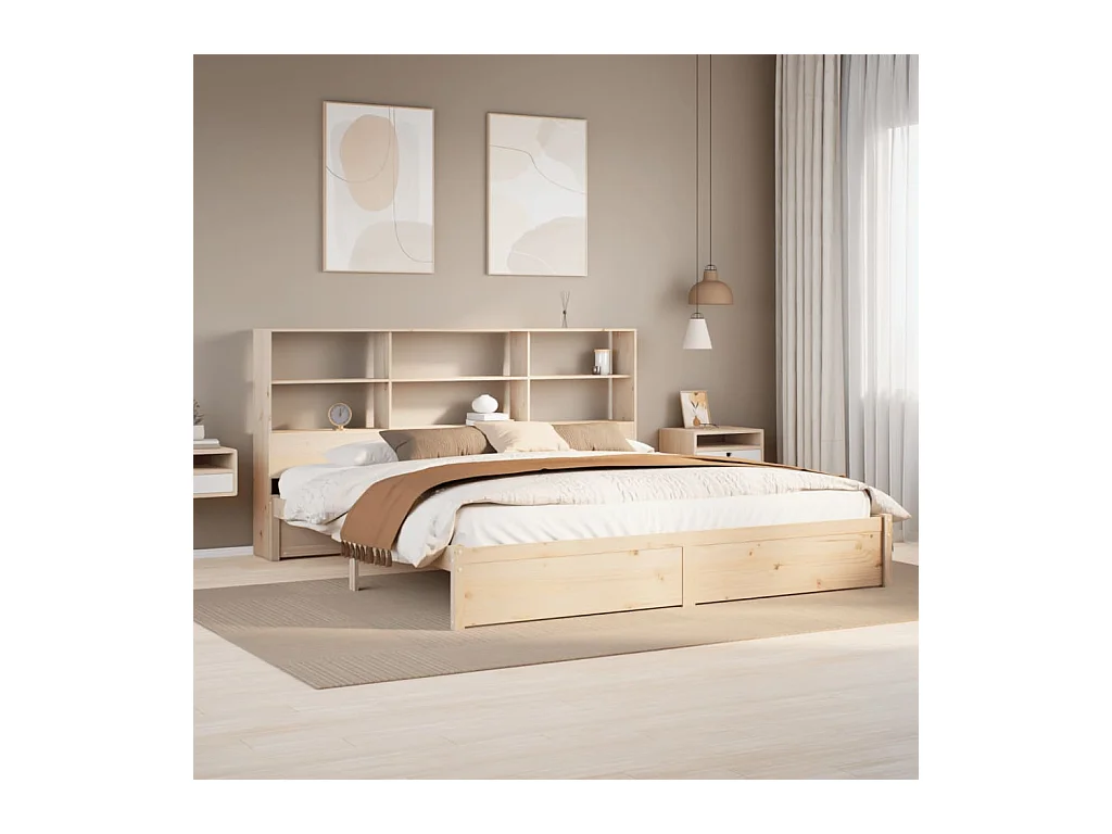 Letto a libreria senza materasso 180x200 cm in legno massello di pino