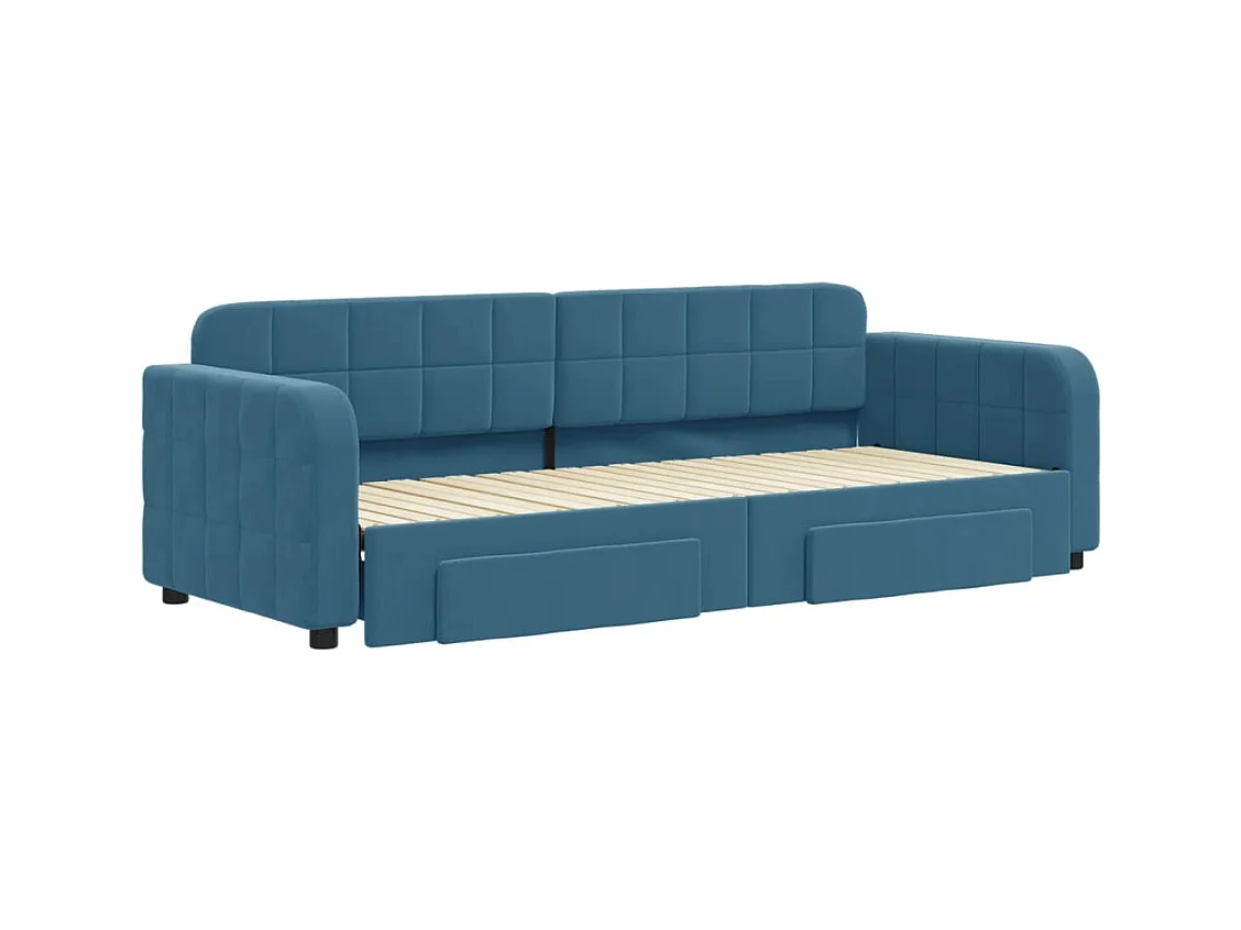 Lit de jour avec gigogne et tiroirs sans matelas bleu 80x200 cm