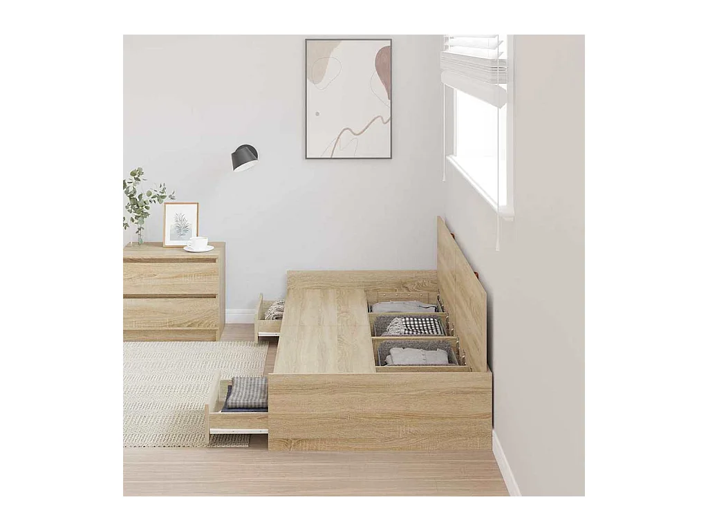 Bedframe met opbergruimte en lade Sonoma Eiken 100 x 200 cm