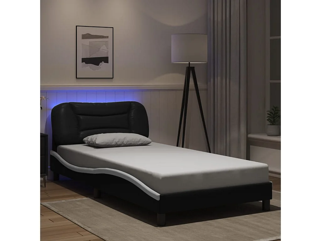 Estructura de cama con LED sin colchón blanco y negro 100x200 cm