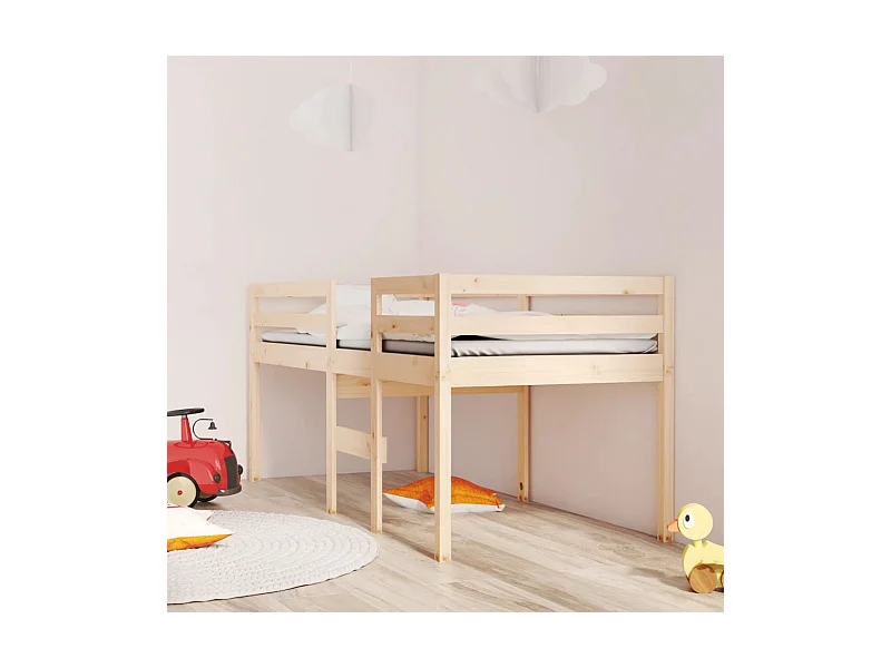 Letto alto senza materasso 90x190 cm in legno massello di pino