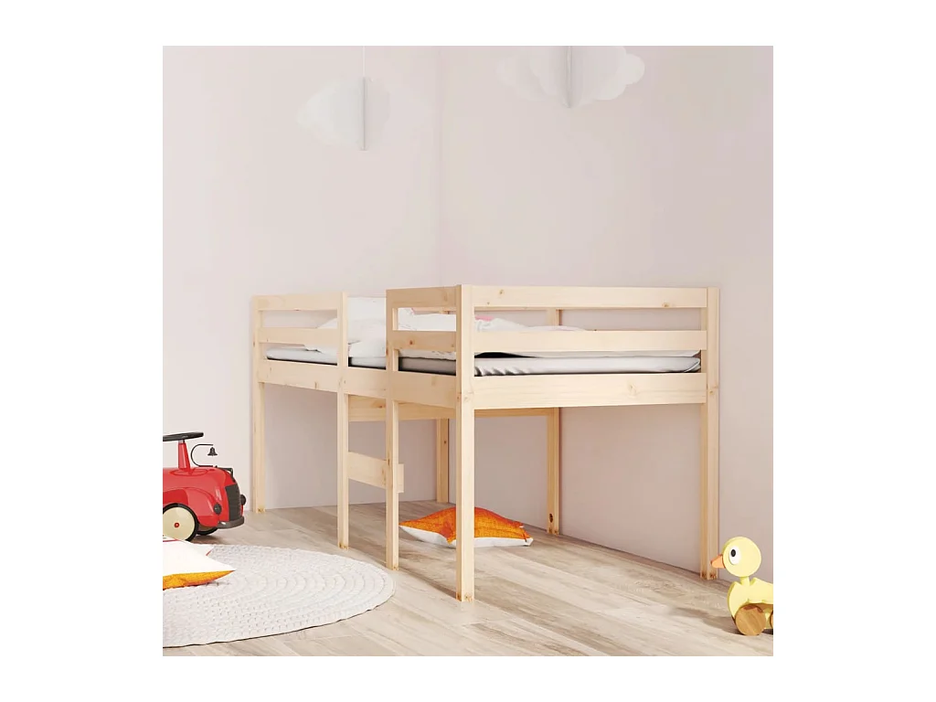 Letto alto senza materasso 90x190 cm in legno massello di pino