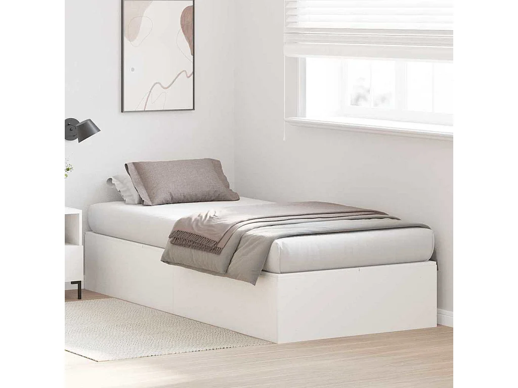 Cadre de lit avec stockage Blanc 90 x 200 cm Bois d'ingénierie