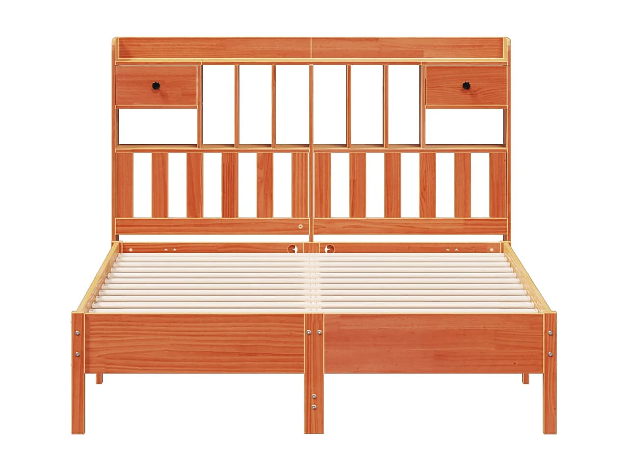 Letto libreria senza materasso, cera marrone, 160x200 cm, pino massiccio