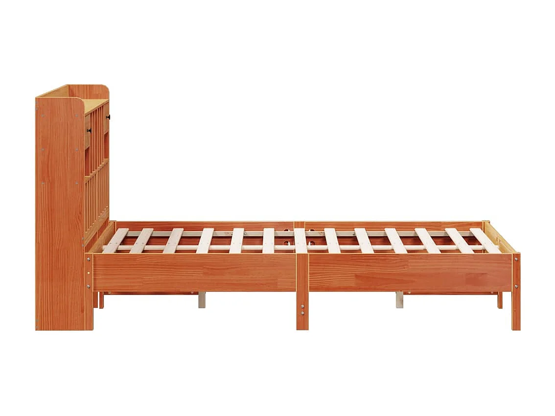 Letto libreria senza materasso, cera marrone, 160x200 cm, pino massiccio