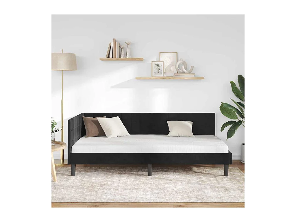 Cadre de lit d'angle avec tête de lit Noir 100 x 200 cm Velours