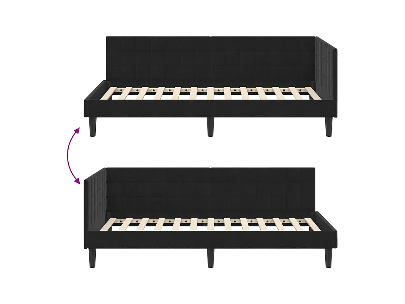 Cadre de lit d'angle avec tête de lit Noir 100 x 200 cm Velours