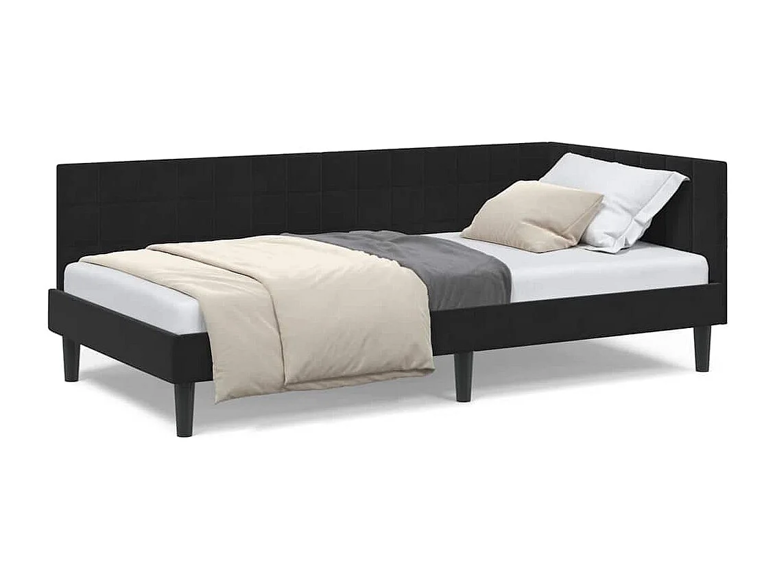 Eckbettgestell mit Kopfteil Schwarz 100 x 200 cm Samt