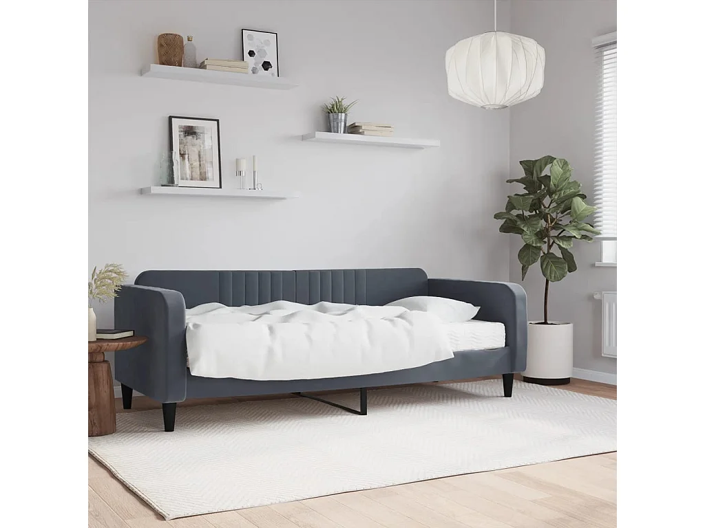 Cama de día con colchón de terciopelo gris oscuro 90x200 cm