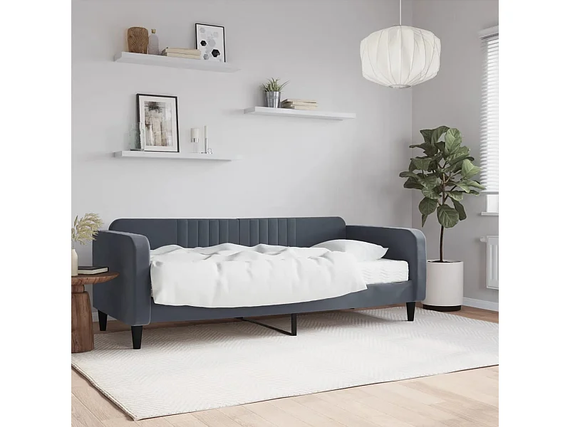 Cama de día con colchón de terciopelo gris oscuro 90x200 cm