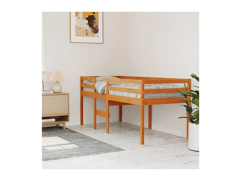 Cama alta sin colchón marrón cera 80x200 cm madera maciza