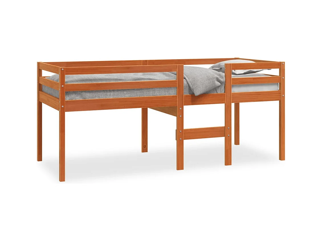 Cama alta sin colchón marrón cera 80x200 cm madera maciza