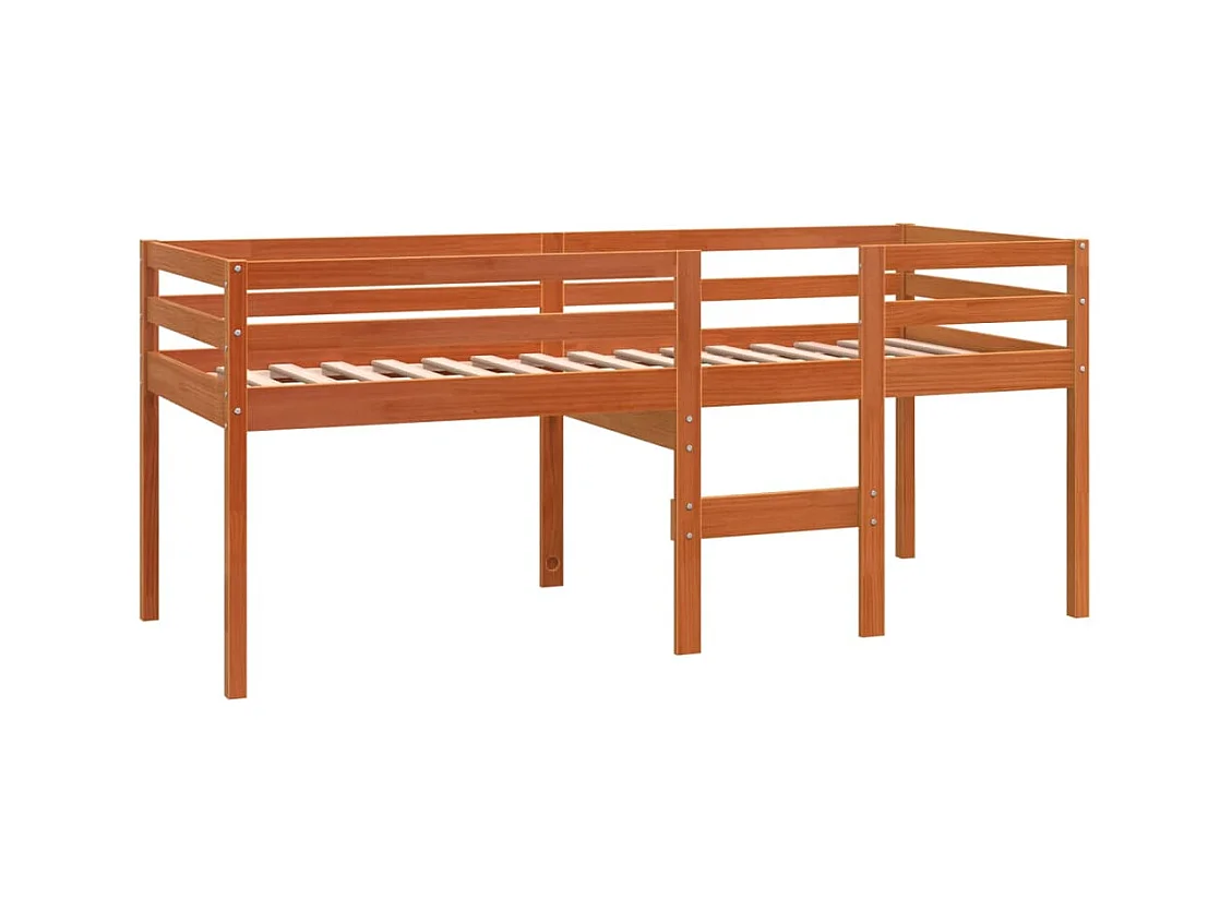 Cama alta sin colchón marrón cera 80x200 cm madera maciza