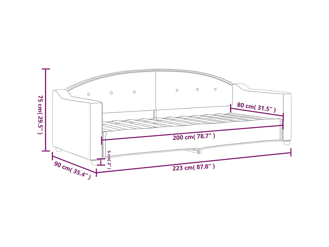 Dagbed zonder matras lichtgrijs 80x200 cm stof
