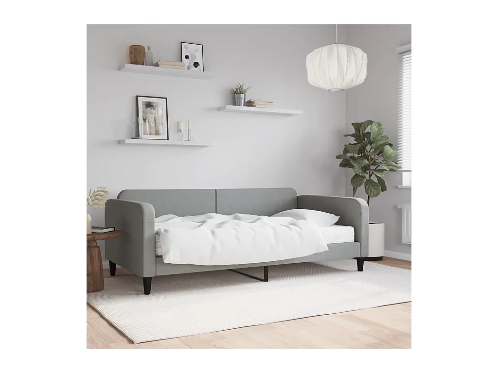 Lit de jour avec matelas gris clair 100x200 cm tissu