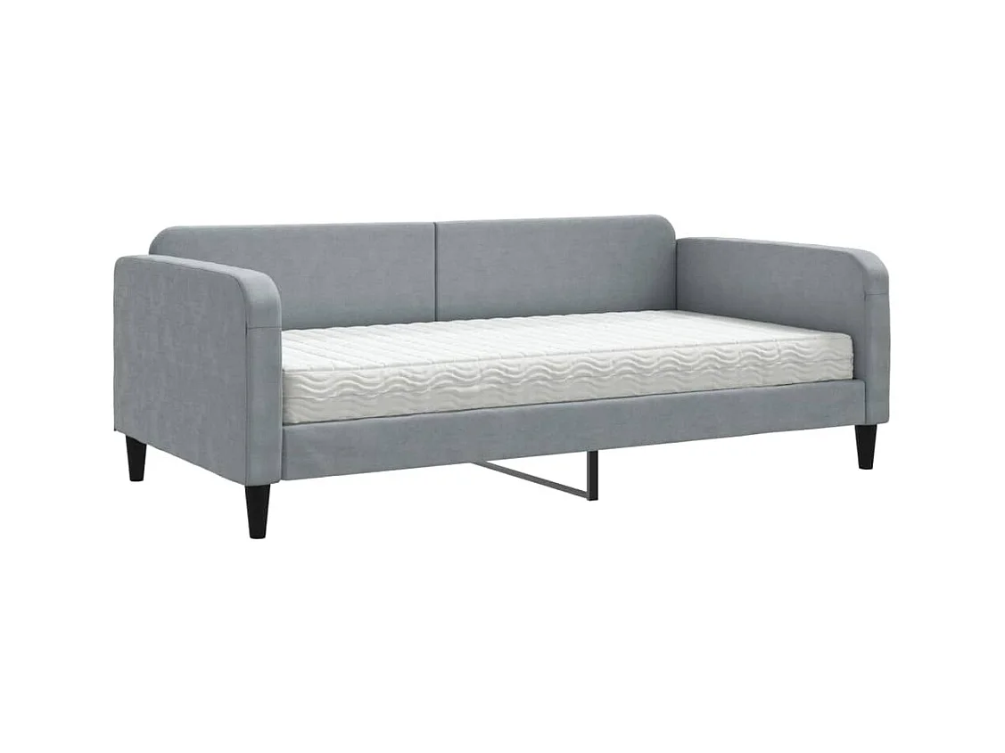 Lit de jour avec matelas gris clair 100x200 cm tissu