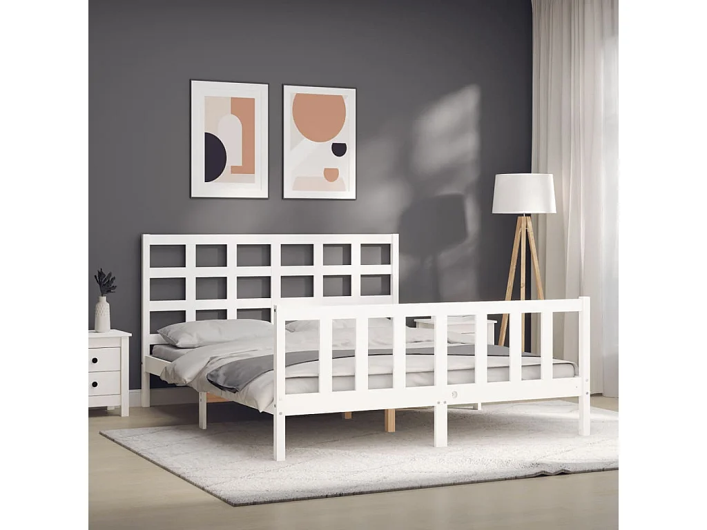 Estructura de cama sin colchón blanca 160x200 cm madera maciza de pino