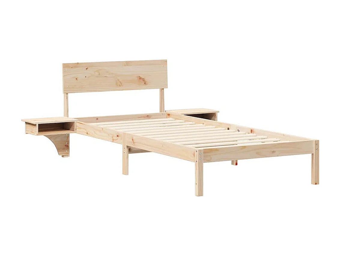 Estructura de cama con mesitas de noche Marrón Madera maciza de pino
