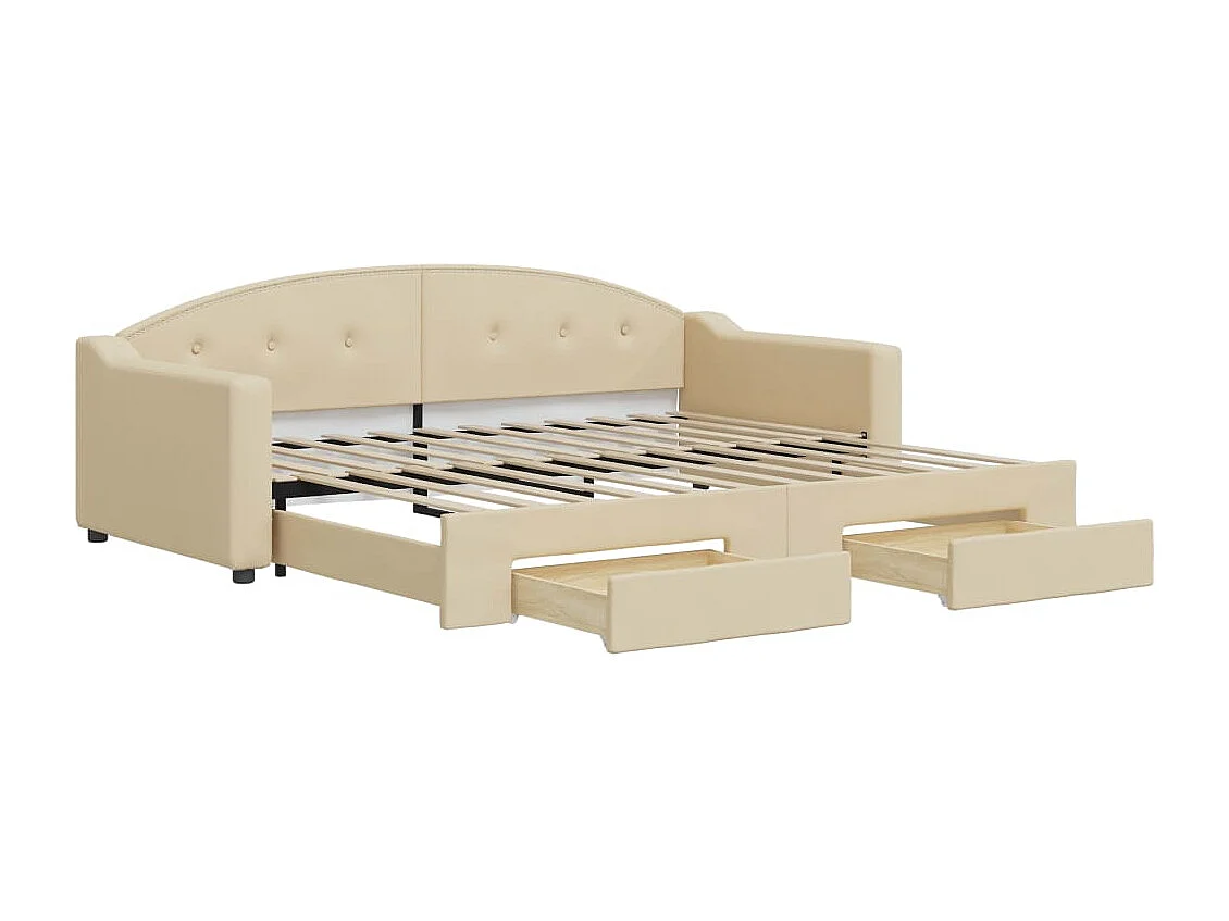 Lit de jour avec gigogne et tiroirs sans matelas crème 90x200cm