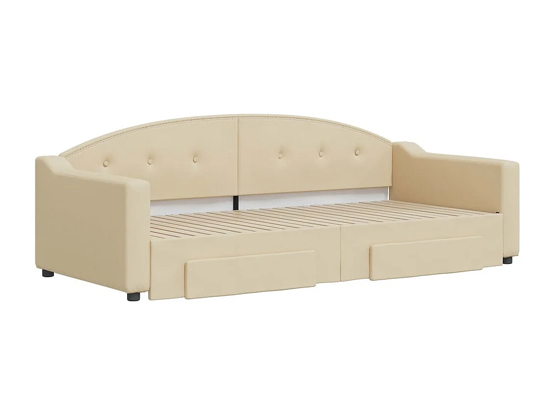 Lit de jour avec gigogne et tiroirs sans matelas crème 90x200cm