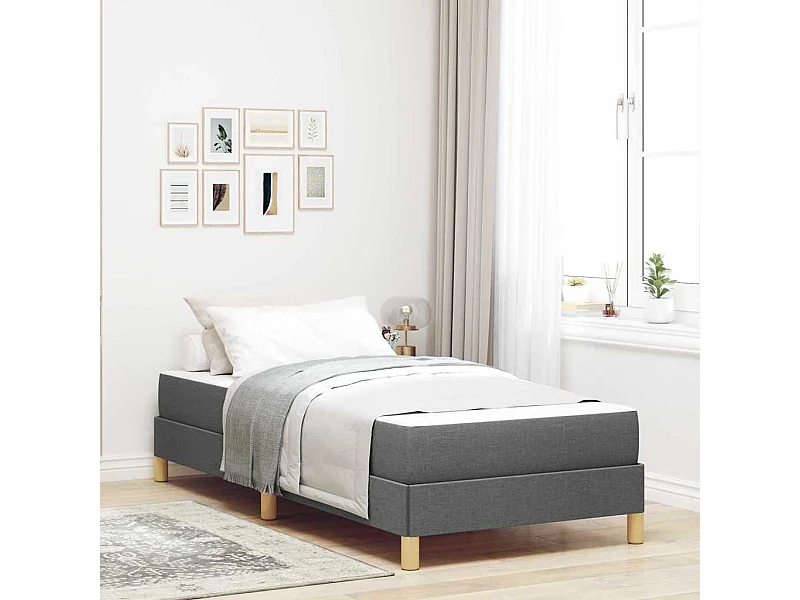 Cama con somier gris oscuro y marrón de 90 x 190 cm