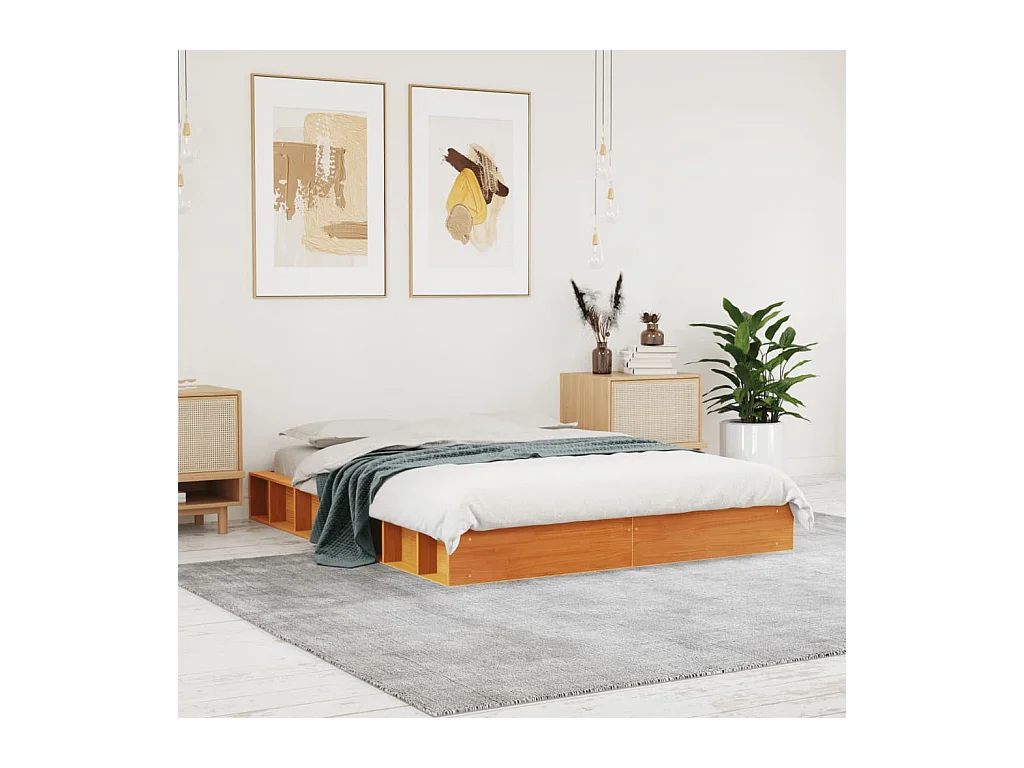 Estructura de cama sin colchón, color marrón cera, 140x200cm, madera maciza de pino