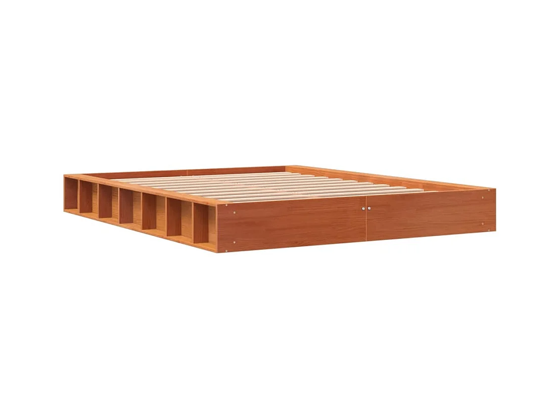 Estructura de cama sin colchón, color marrón cera, 140x200cm, madera maciza de pino