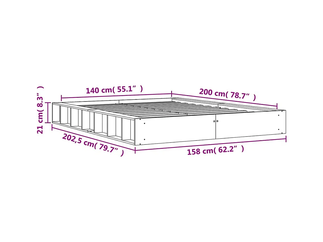 Estructura de cama sin colchón, color marrón cera, 140x200cm, madera maciza de pino