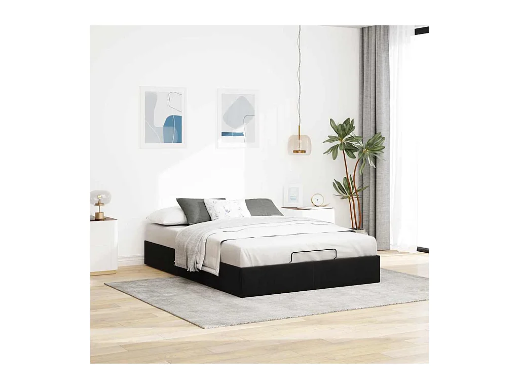 Cadre de lit ottoman sans matelas noir 140x200 cm velours