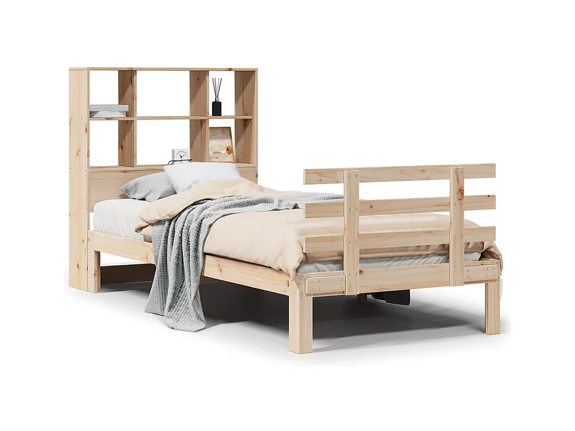 Letto a libreria senza materasso 90x190 cm in legno massello di pino