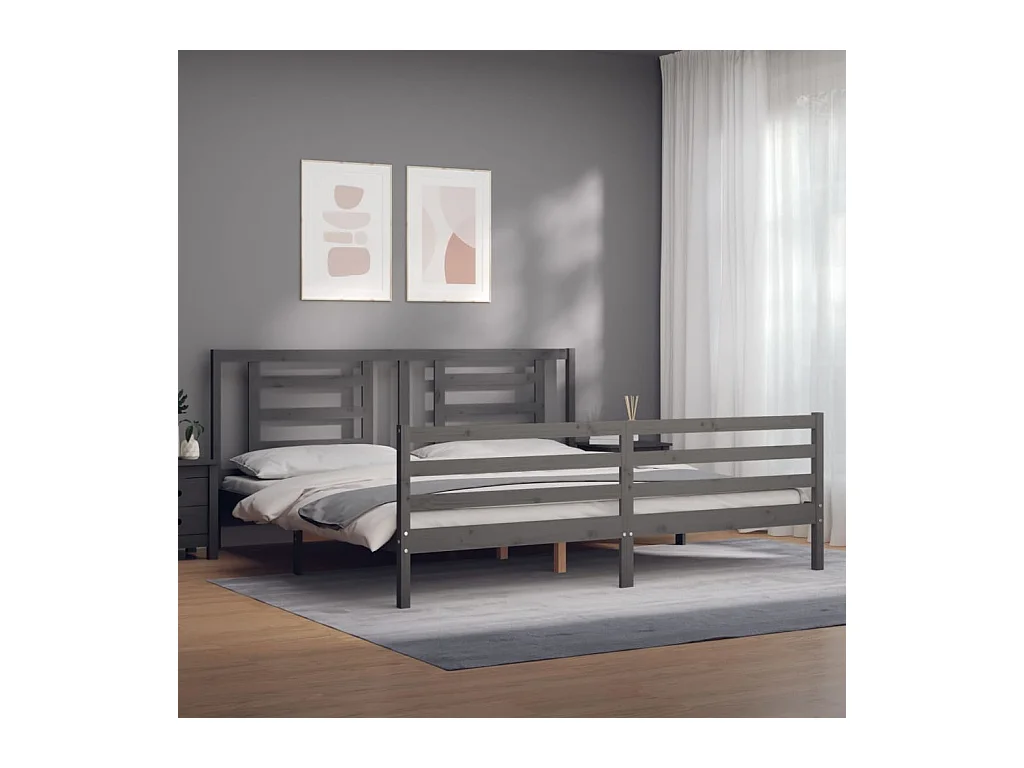 Bedframe zonder matras grijs 200x200 cm massief hout
