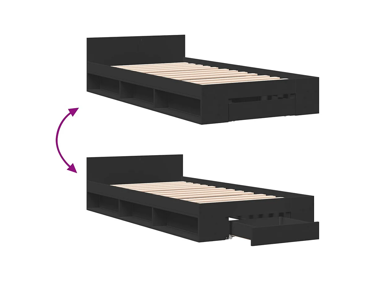 Estructura de cama con cajón sin colchón negra 90x190 cm