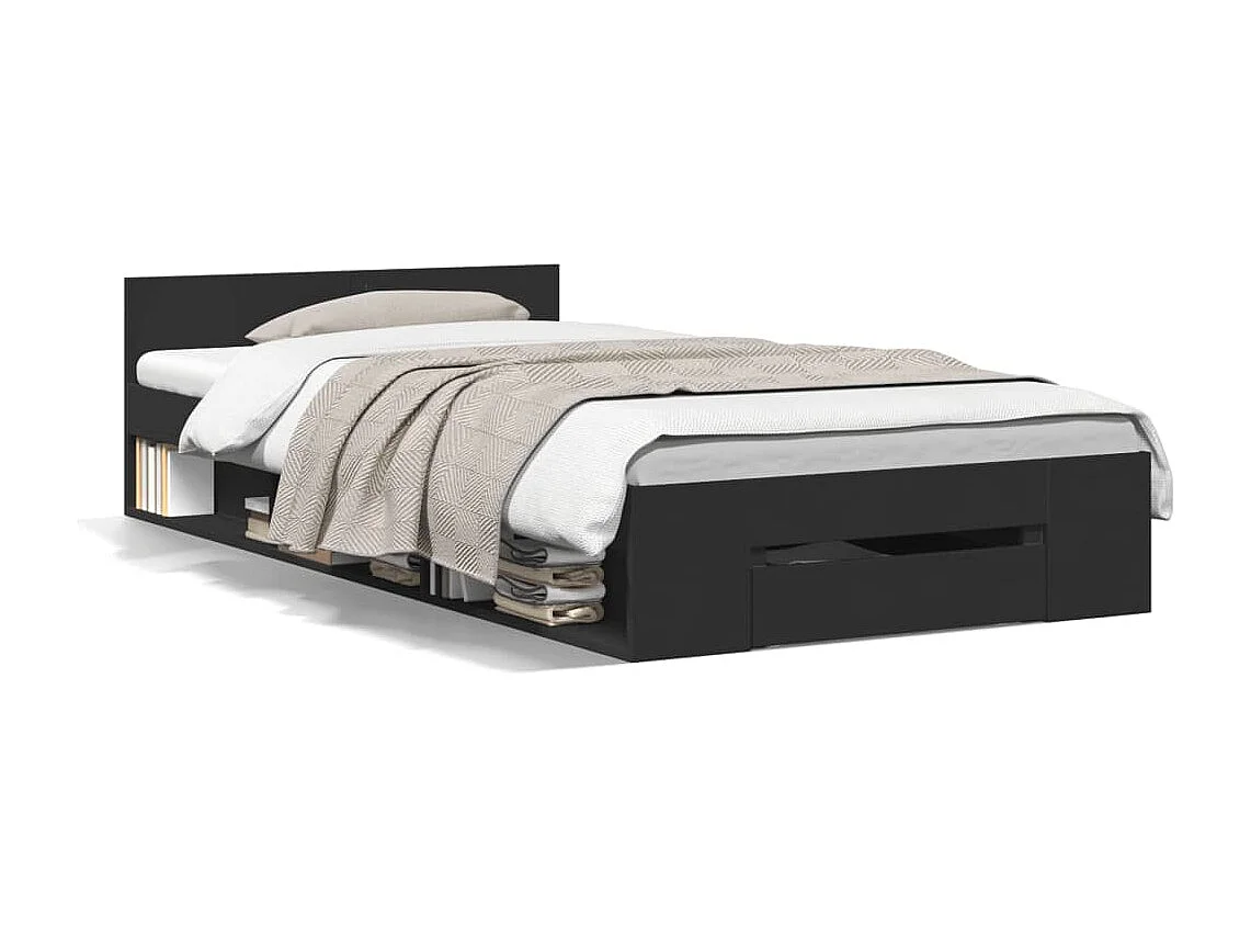 Estructura de cama con cajón sin colchón negra 90x190 cm