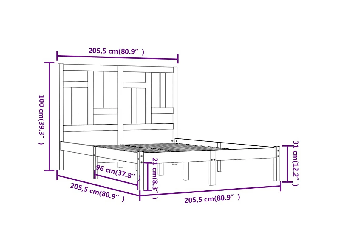 Struttura letto senza materasso bianco 200x200 cm in legno massello di pino