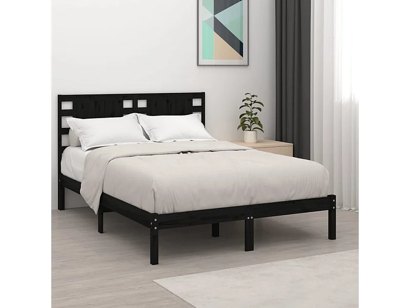 Cadre de lit sans matelas noir 200x200 cm bois massif de pin
