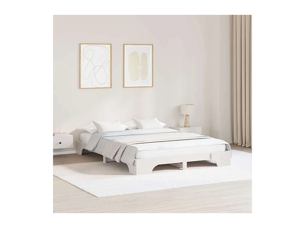 Cadre de lit Blanc 140 x 200 cm Bois massif en pin