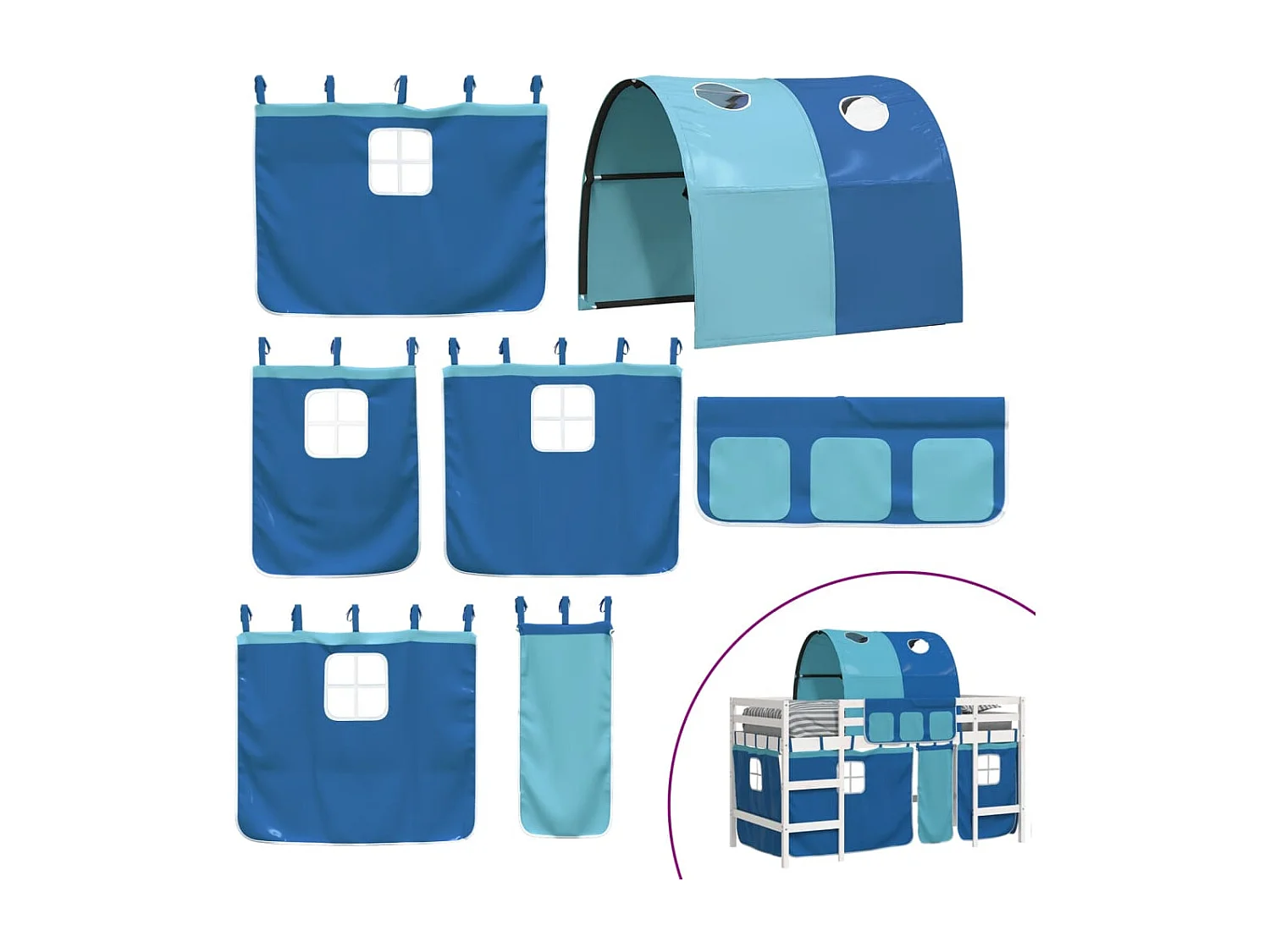 Lit mezzanine enfants avec tunnel sans matelas bleu 90x190 cm