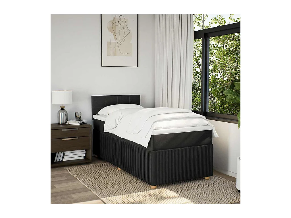 Lattenbodem met matras Zwart 90x200 cm Stof