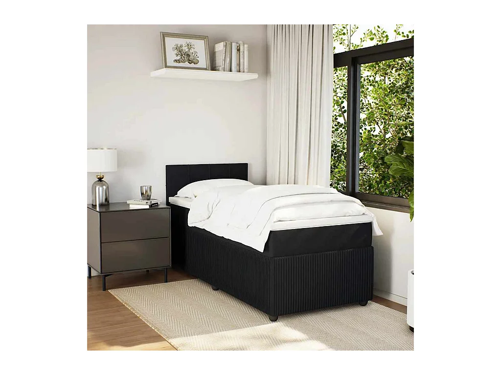 Lattenbodem met matras Zwart 90x200 cm Fluweel