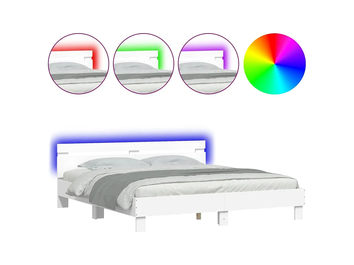 Bedframe met LED zonder matras wit 160x200 cm