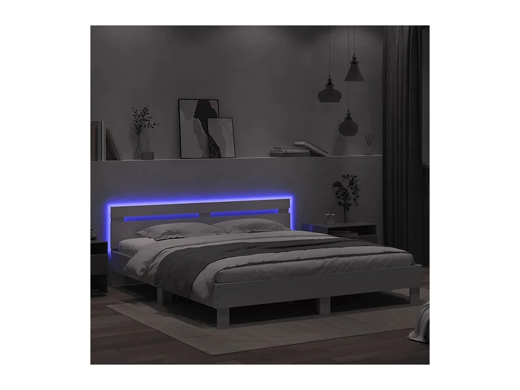 Bedframe met LED zonder matras wit 160x200 cm