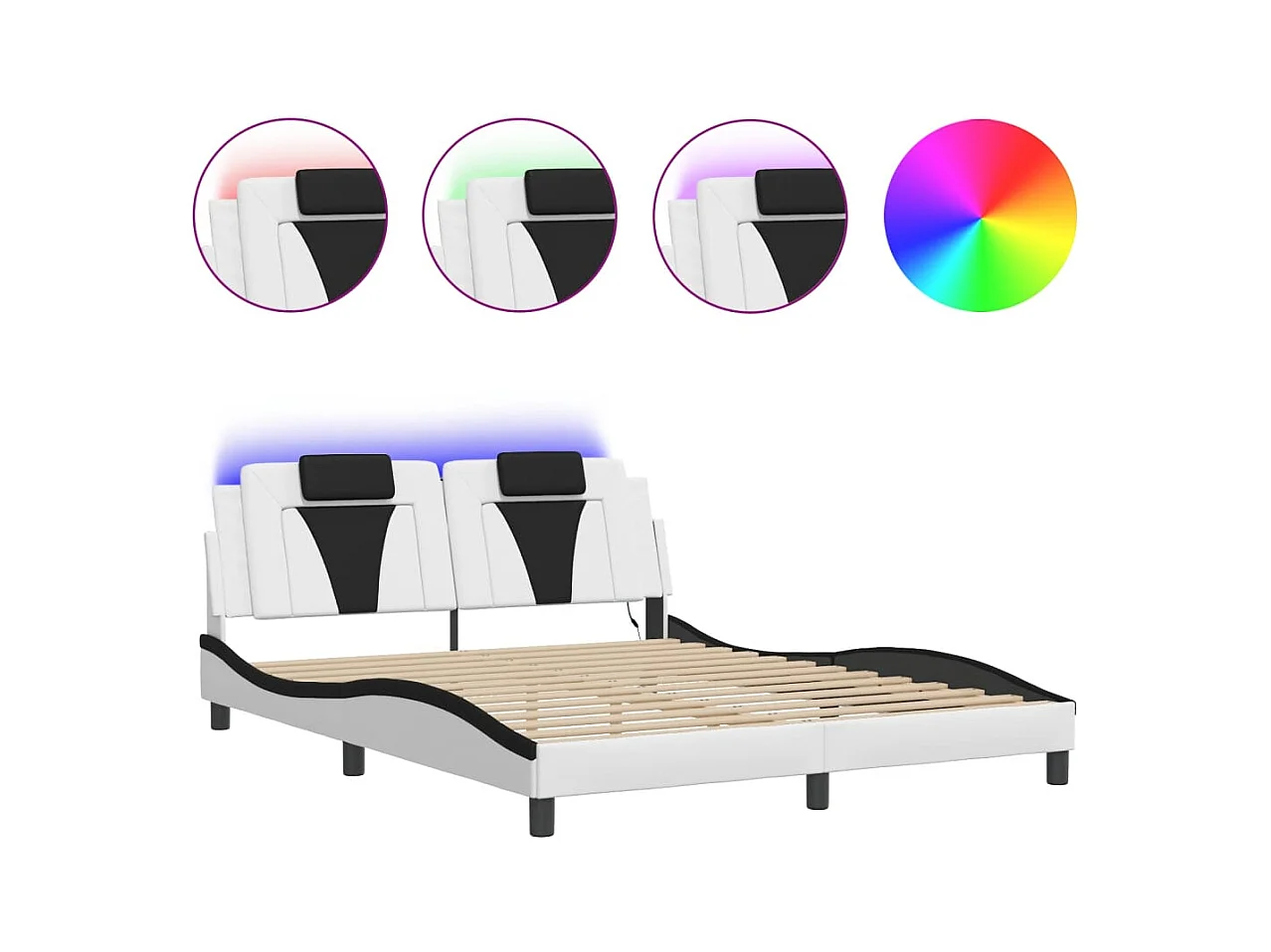 Estructura de cama con LED sin colchón blanco y negro 160x200 cm