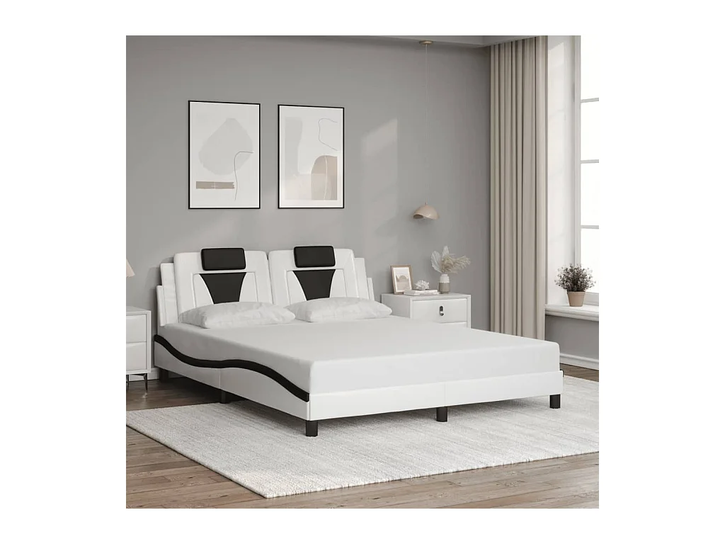 Estructura de cama con LED sin colchón blanco y negro 160x200 cm