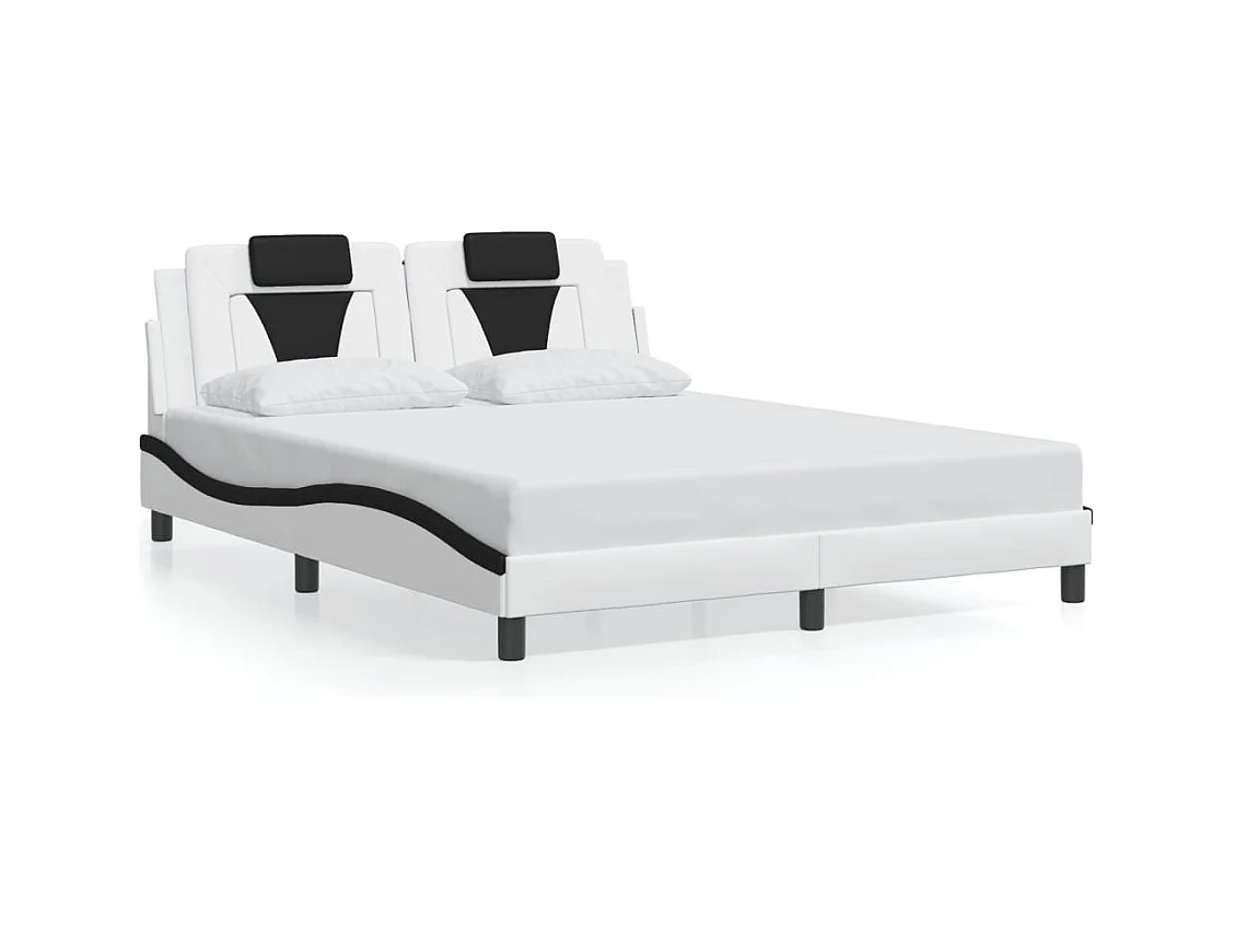 Estructura de cama con LED sin colchón blanco y negro 160x200 cm