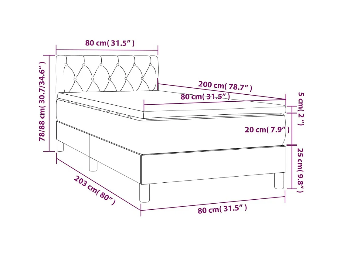 Rete a doghe e materasso Tessuto Nero 80x200 cm